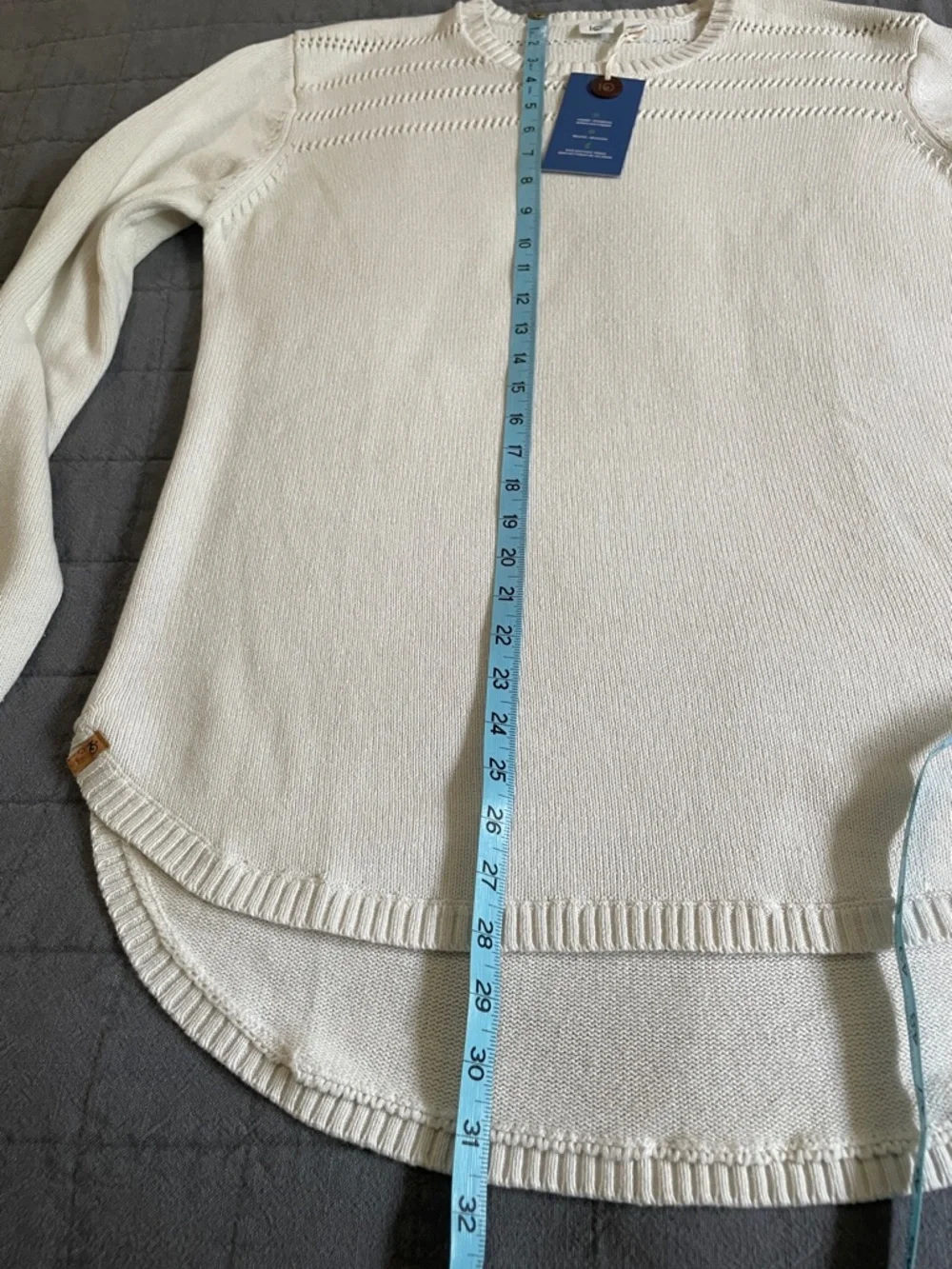 tentree Cream Open-Knit Yoke Crewneck Sweater 100% organic cotton NWT - Picture 12 of 12